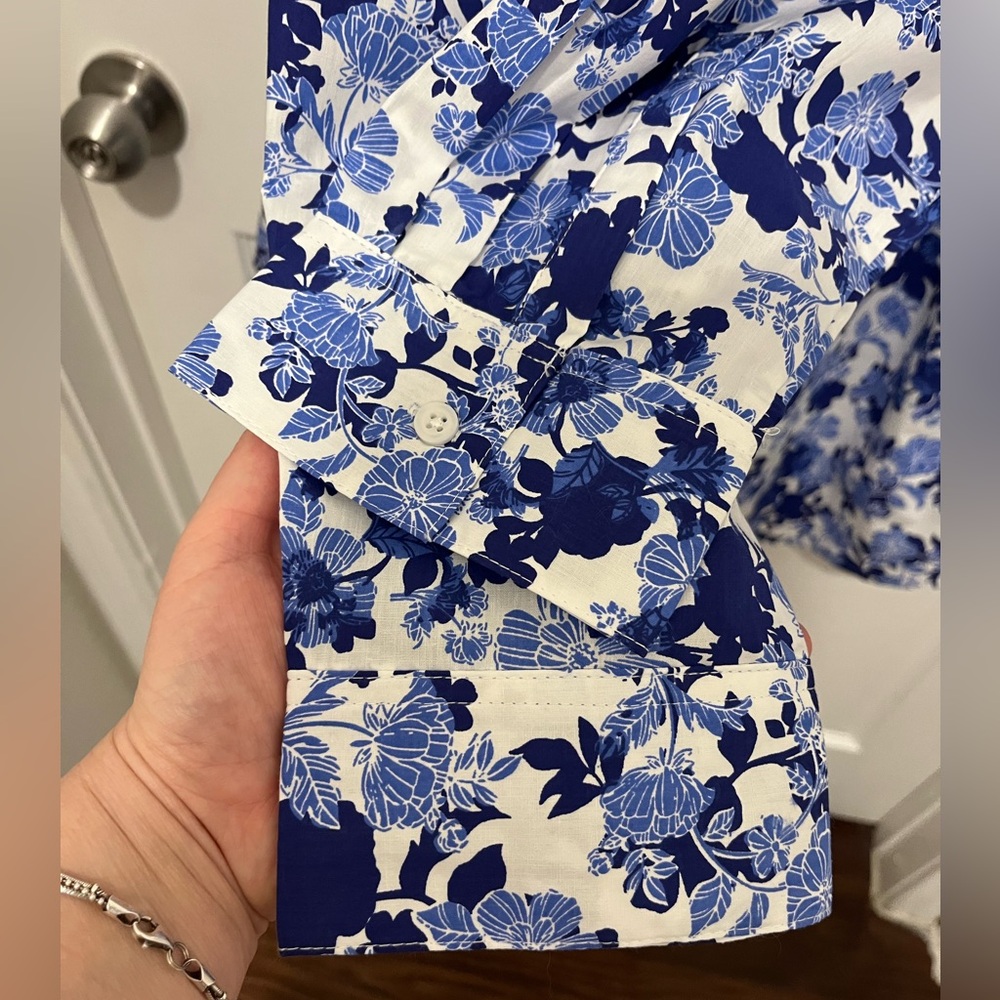 NWOT Woman Within Perfect Long Sleeve Shirt  Plus - 3X, Ultra Blue Shadow Floral - Picture 5 of 11